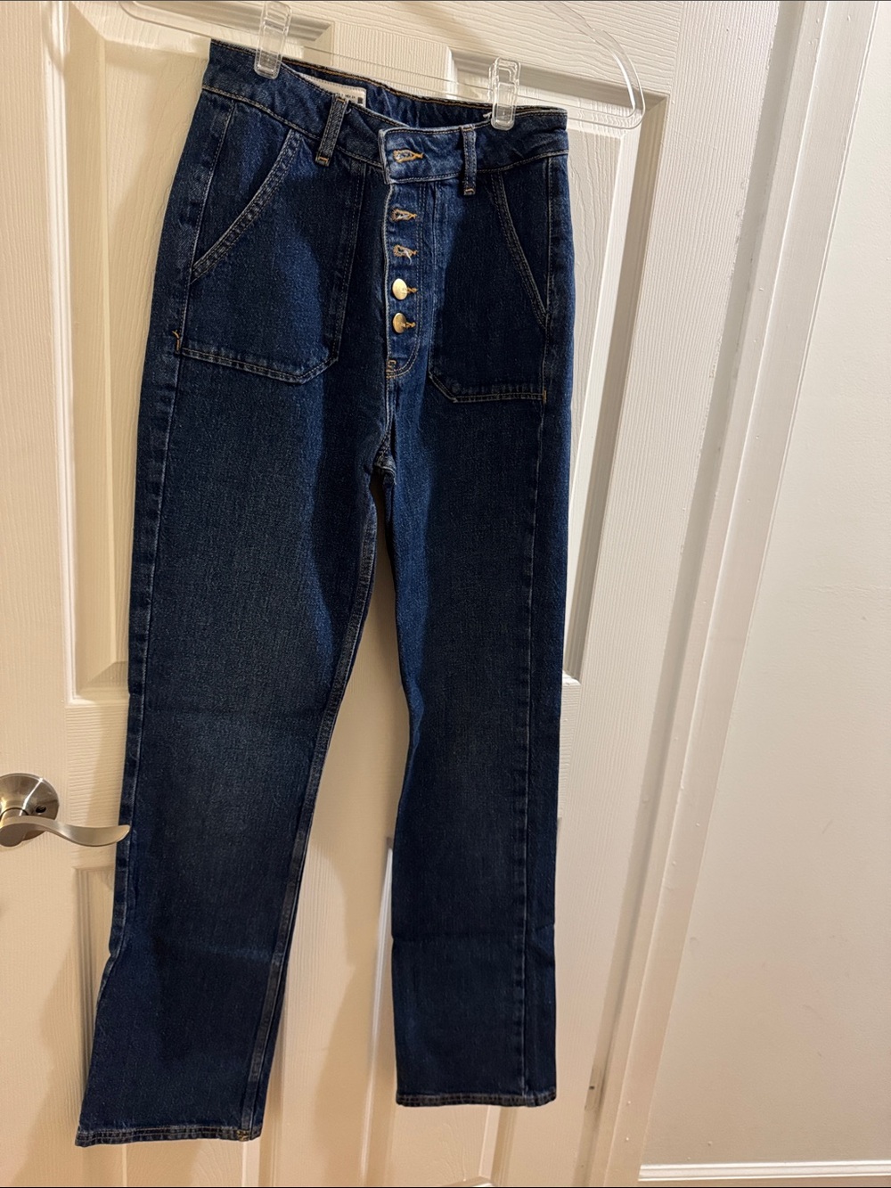 Zara Dark Blue High-Rise Button-Fly Jeans
